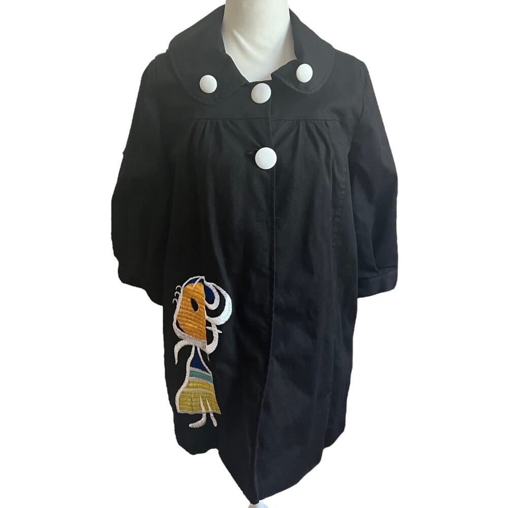 Tsumori Chisato Embroidered Black Trench Coat Jacket Size S